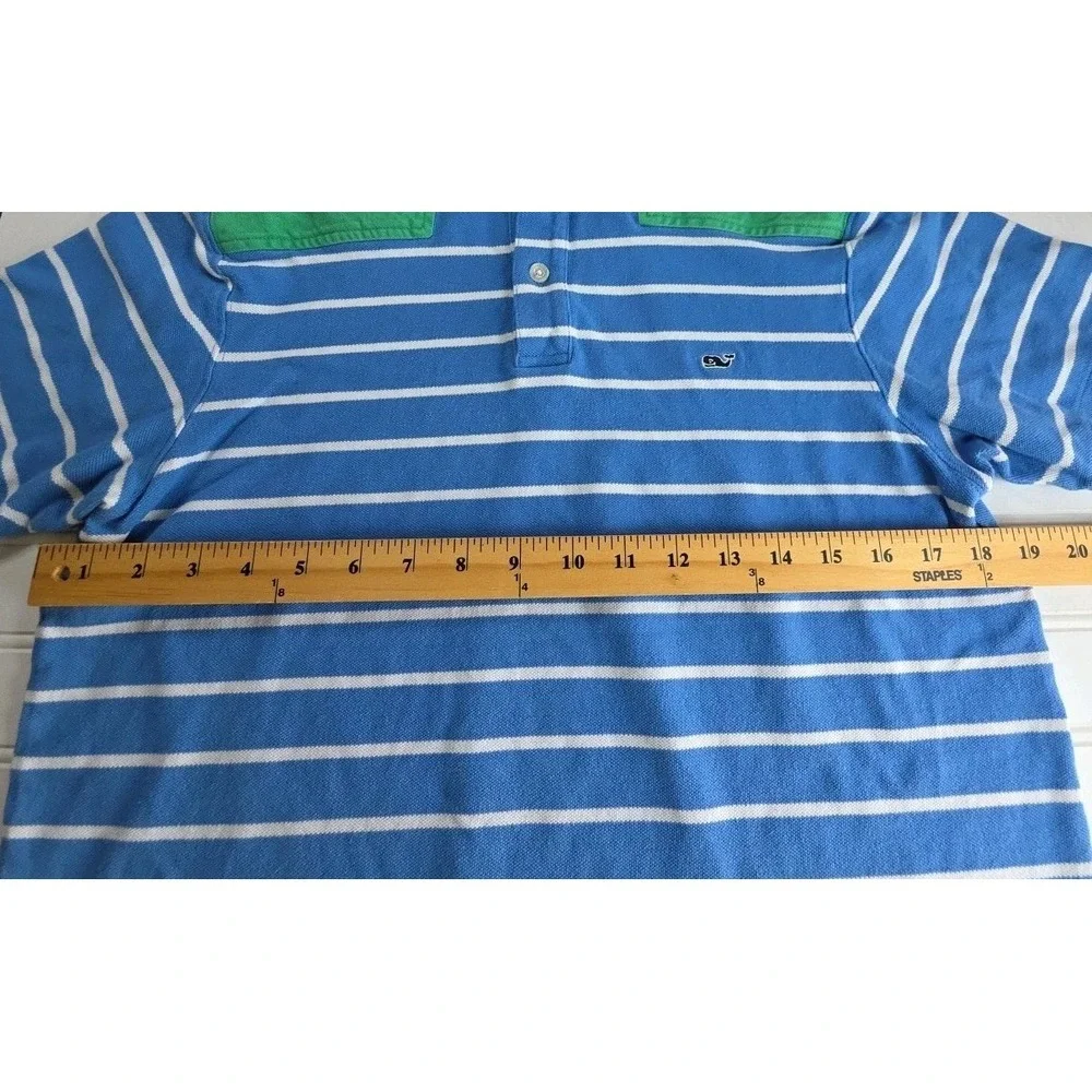 Vineyard Vines Polo Shirt Boys Large Blue Stripe Cotton Whale Logo‎ Casual